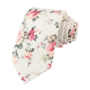 Cream Floral Skinny Tie 2.36&quot; EMMETT Mytieshop | Wedding ideas | Floral print ties | wedding ties | neckties wedding | Groomsmen and groom