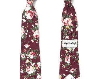 WESLEY Kids burgundy Floral Clip On Tie 2.3&quot; ties for toddler| Mytieshop | Wedding ideas | Groom | Groomsmen | Ring bearer | Floral print