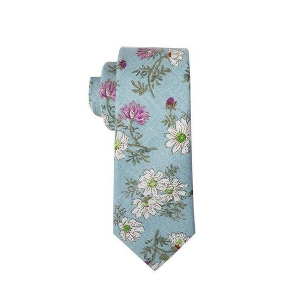 Blue Skinny Floral Tie 2.36" JOSUE Mytieshop | Wedding ideas | Floral print ties | wedding ties | neckties wedding | Groomsmen and groom