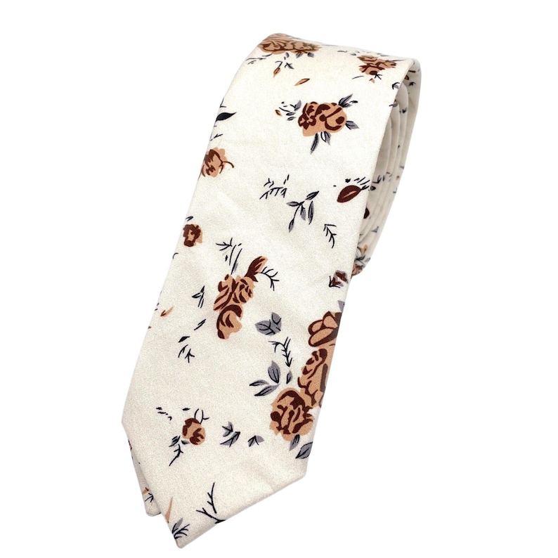 Beige Floral skinny tie ERIC MYTIESHOP - Mytieshop - {{ product.description }}