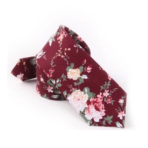 Burgundy Floral tie for weddings 2.36” WESLEY - MYTIESHOP | Floral print ties for weddings | Groom and Groomsmen flower ties | Wedding ideas