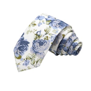 White Floral Skinny Tie 2.36&quot; SAM Mytieshop | Wedding ideas | Floral print ties | wedding ties | neckties for Groomsmen and groom floral tie