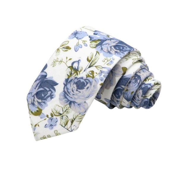 White Floral Skinny Tie 2.36" SAM Mytieshop | Wedding ideas | Floral print ties | wedding ties | neckties for Groomsmen and groom floral tie