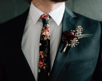 JAMES Black Floral Skinny Tie 2"| Mytieshop | Wedding ideas | Floral print ties | wedding ties  | neckties for wedding | Groomsmen and groom