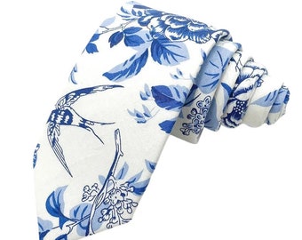 Blue and White Toile de Jouy Necktie 2.36" (JOUY)