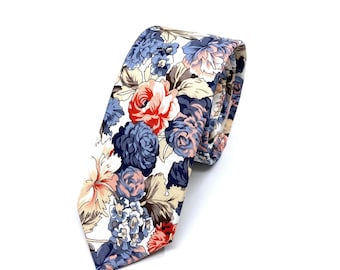 White Floral White Skinny Tie 2.36" NOBLE Mytieshop | Wedding ideas | Floral print ties | wedding ties | neckties wedding | Groomsmen