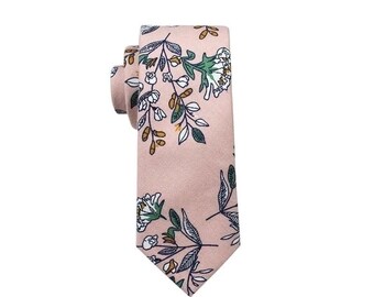 XAVIER Pink Skinny Floral Tie 2.36" Mytieshop | Wedding ideas | Floral print ties | wedding ties | neckties wedding | Groomsmen and groom