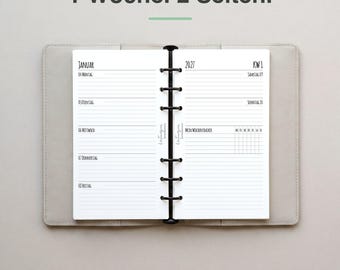 Personal Calendar Inserts 2027 · 1 week, 2 lined pages with tracker · printed from your chosen month · for Filofax & ring binder