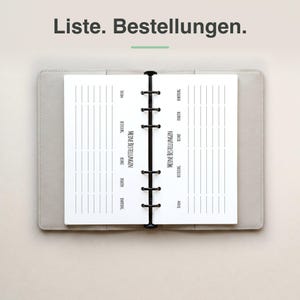 Liste 60x Bestellungen, Ringbuch Einlagen gedruckt, für Filofax Personal & Organizer