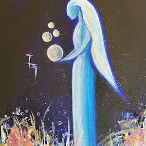 The pleiadian childhood  - original Acrylic art on canvas A3