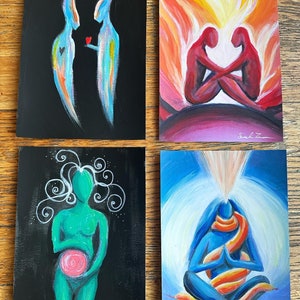 Diosa pintada a mano tarjeta de arte A5 Giclee, técnica mixta de original e impresión