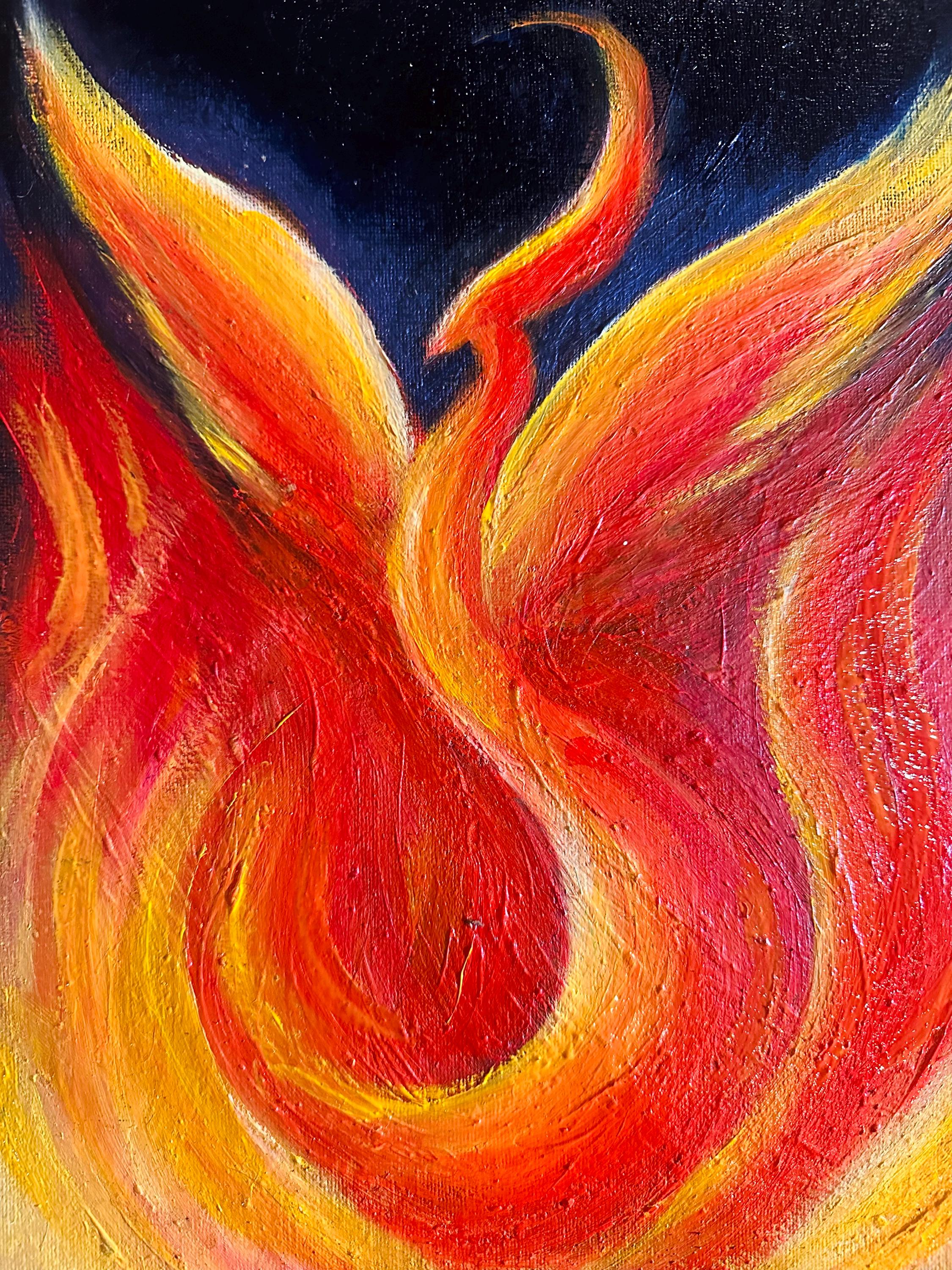 油絵  絵画 【フェニックス】 フェニックス - オリジナル油絵アートキャンバスボード - Etsy 日本