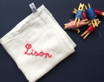 Baby diaper // birth gift // hand embroidery // personalized gift // children's comforter // child's lange // birth keychain