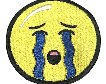 Crying Emotional Face Emoticon Embroidered Sew or Iron on Patch (A)