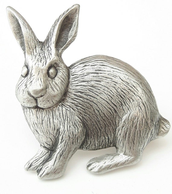 Kaninchen-Kopf Zinn Brosche Britisch Handarbeit Jagd Häschen Geschenk 