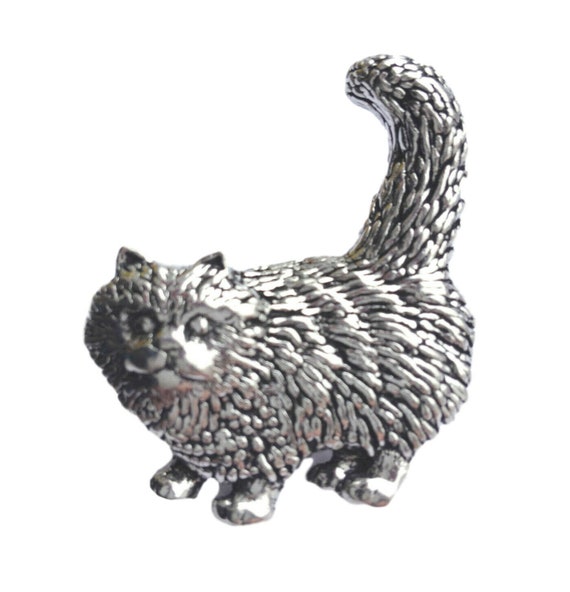 Hand Made in UK Pewter Lapel Pin Badge Kitten STANDING CAT 