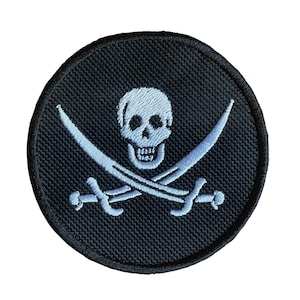 Pirate Skull, Swash Buckler Embroidered Sew or Iron on Patch (A)