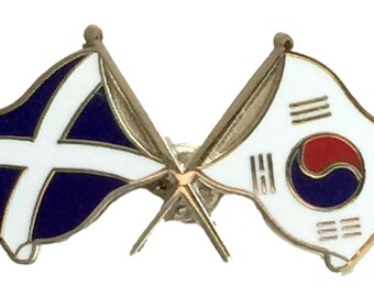 Scotland & South Korea Flags Friendship Courtesy Enamel Lapel Pin Badge T856 