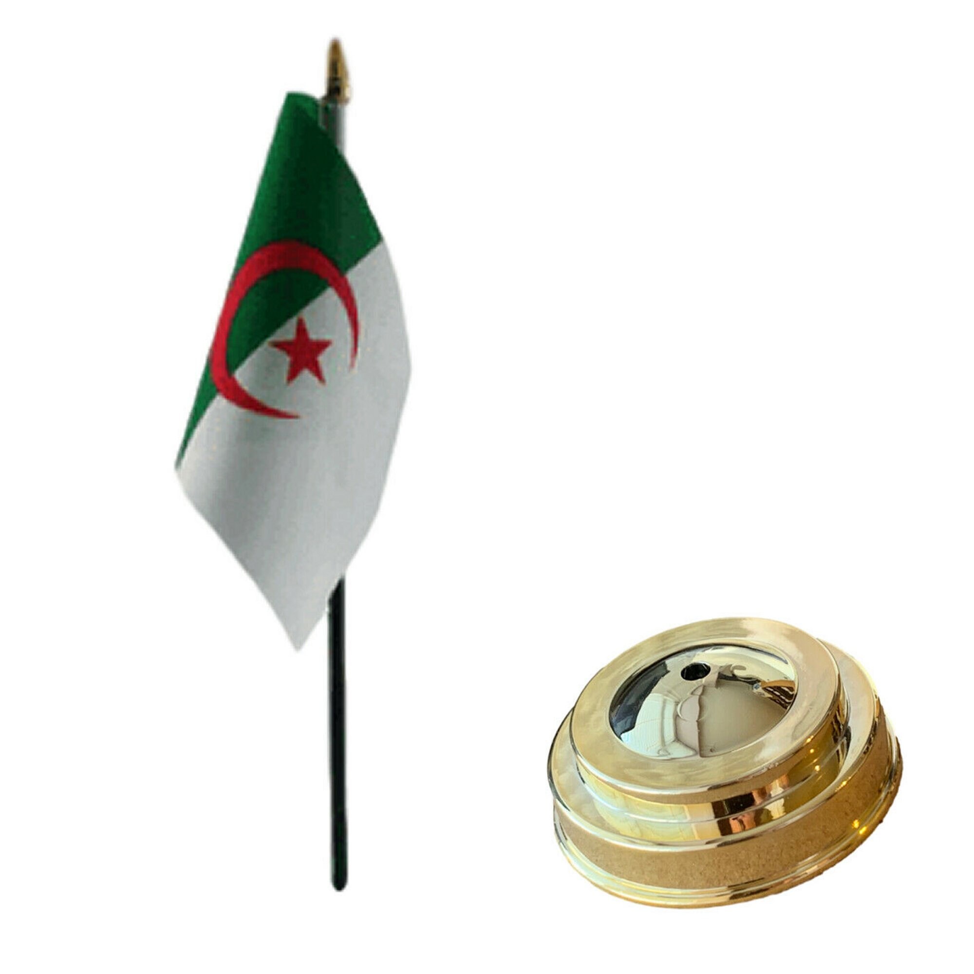 Algeria 4"x6" Flag Desk Set Table Stick Gold Base