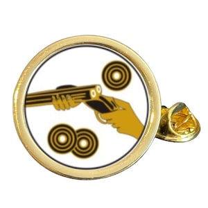 Clay Pigeon Shooting Gold Plated Domed Lapel Pin Badge