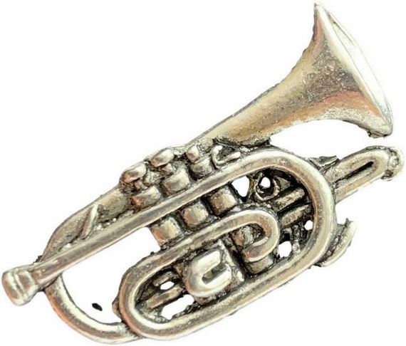 2 x Cornet Handcrafted From English Pewter Pin Badges-PAG Music