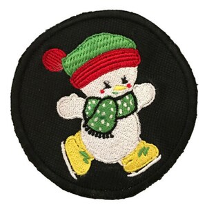 Cute Ice Skating Snowman Christmas Embroidered Sew or Iron on Patch (A)