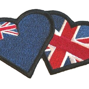 Blauwe vlag militaire en Union Jack hart vriendschap naai/opstrijkbare patch badge (A)