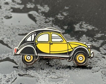 Insigne d'épinglette de voiture vintage 2CV émaillé jaune