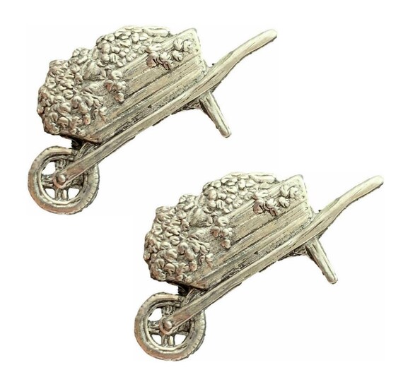 2 x Gardening Wheelbarrow Handcrafted From English Pewter Pin Badges-PAG