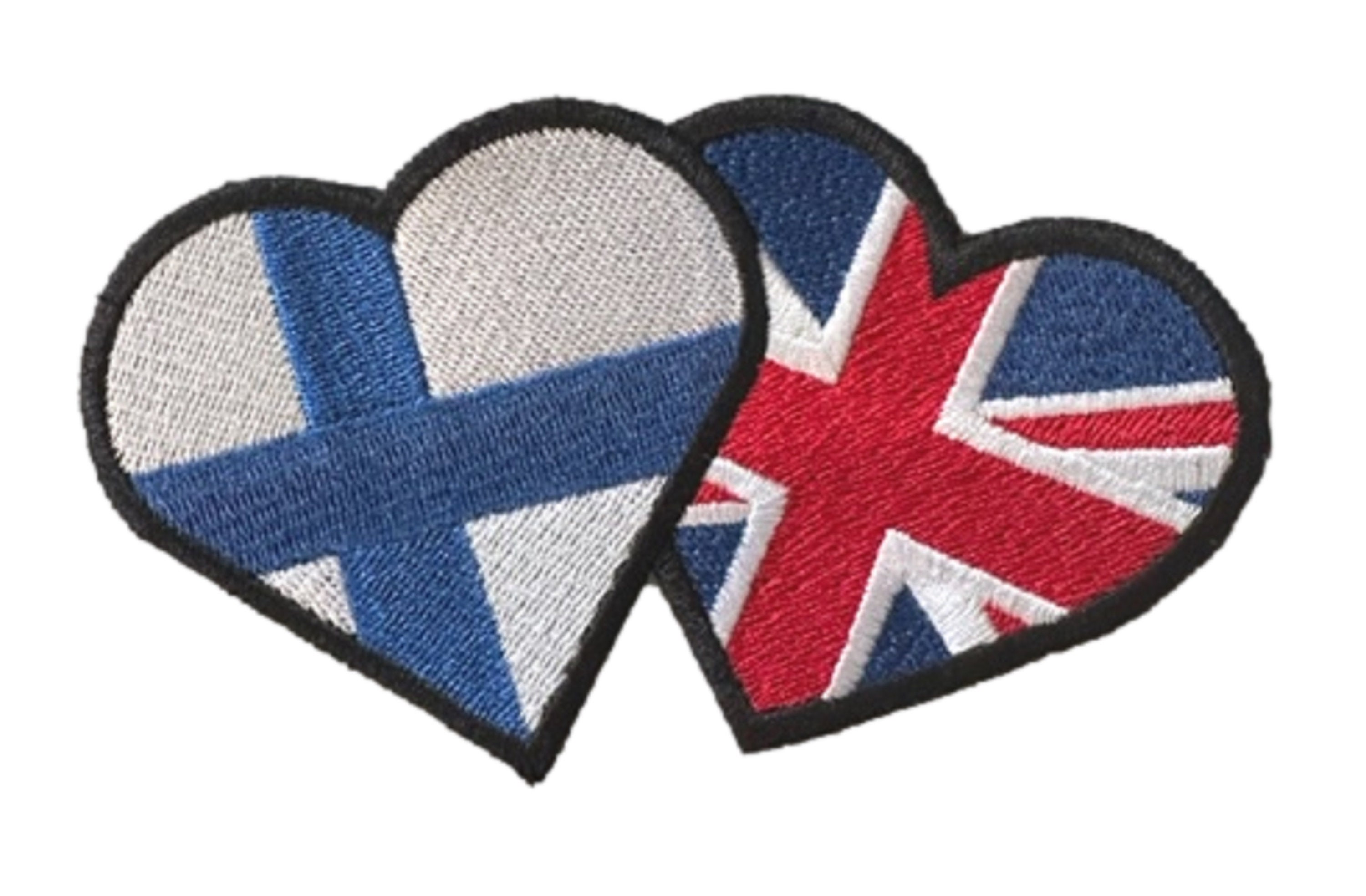 Finland Flag And Union Jack Flag Heart Friendship Sew / Iron on Patch Badge (A)