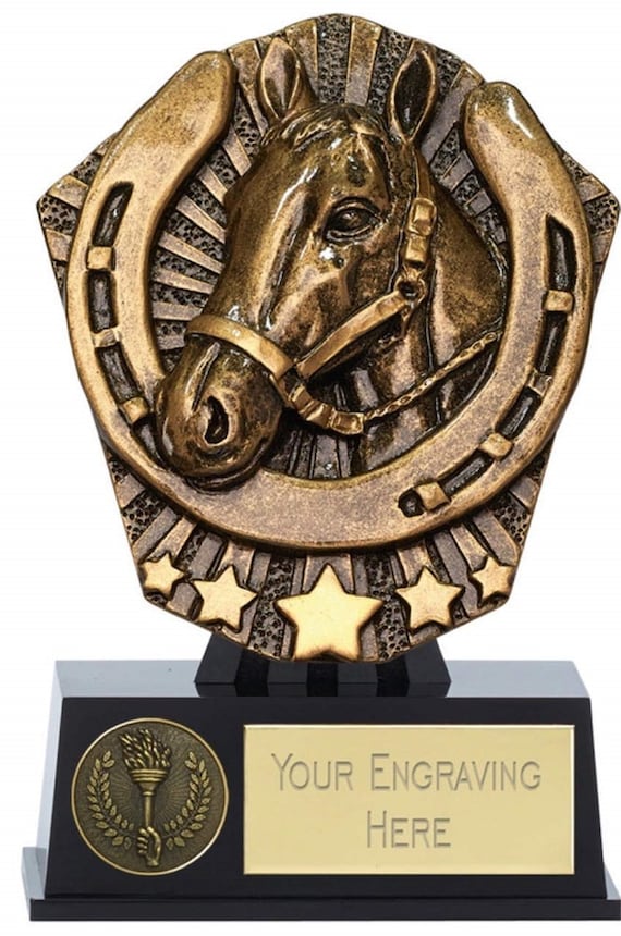 Glenway Cosmos Mini Horse & Horse Shoe Award Trophy with FREE engraving