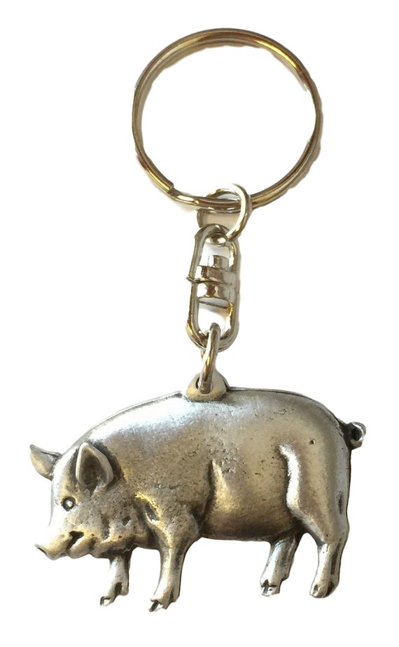 Silver Wild Boar Design English Pewter Keyring Handmade In England Key Ring New