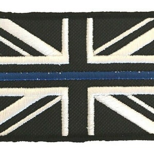 Thin Blue Line Black Union Jack Embroidered Sew or Iron on Patch Badge (A)
