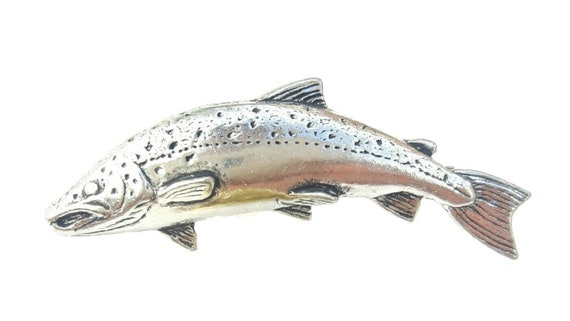 Salmon Fish Handcrafted from English Pewter in the UK Lapel Pin Badge