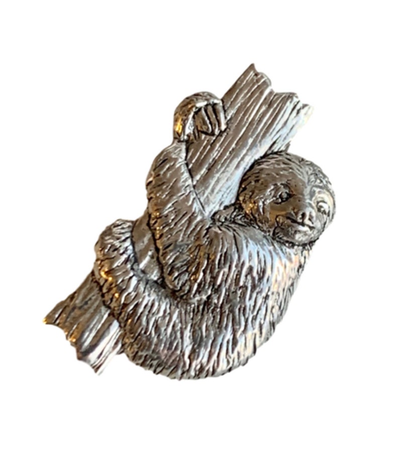 Sloth on Tree Trunk Handmade Pewter Lapel Pin Badge