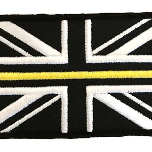 Thin Yellow Line Black Union Jack Embroidered Sew or Iron on Patch Badge (A)