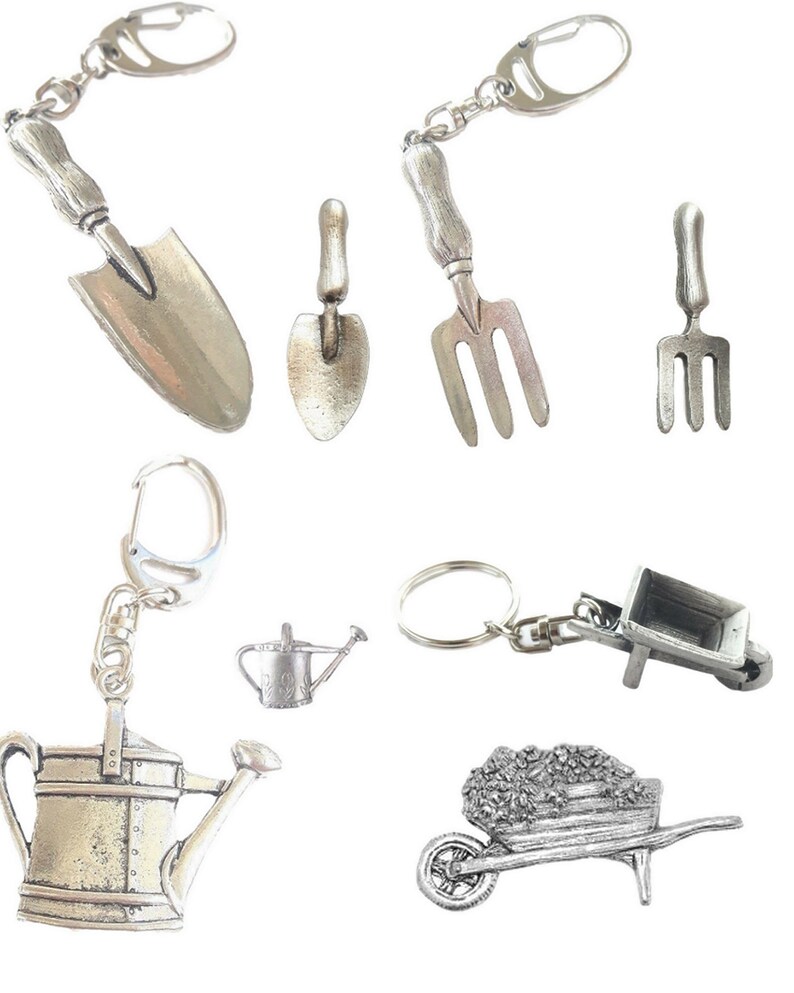 Garden Set Pin Badges And Key rings Boxed Gift Sets Handcrafted In UK Pewter
