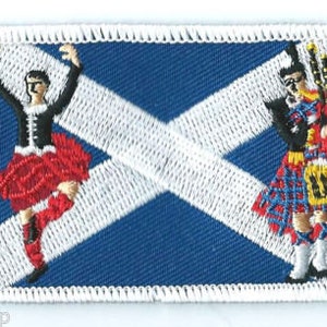 Emblema bordado de dançarino e gaita de foles da Escócia Saltire Highland