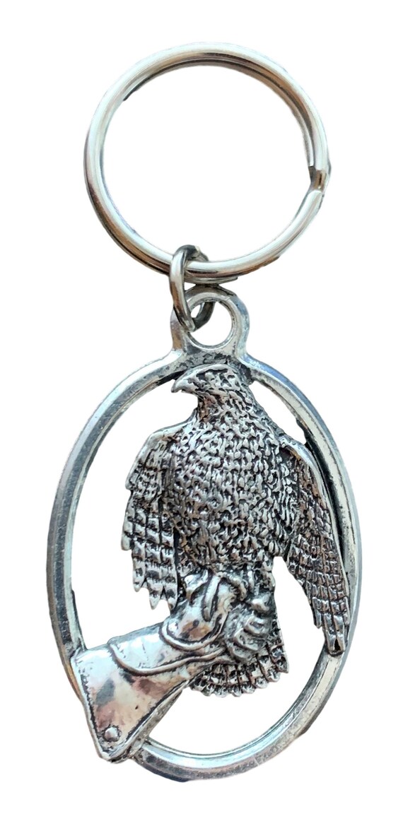Falcon on glove Falconry Handcrafted from Solid English Pewter In the UK KeyRing
