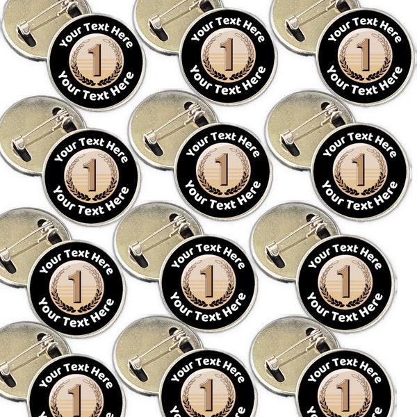 12 x Personalised Number 1 (1st Place) Lapel Safety Pin Badges