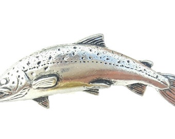 Brooch Jewelry F059 Atlantic Salmon Fish Leaping Freshwater Fish Pewter Lapel Pin Brooch Jewelry F059 Atlantic Salmon Fish Leaping Freshwater Fish Pewter Lapel Pin