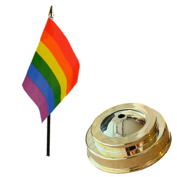 Desk Table Flags & Gold Plastic Cone Bases 6" x 4" Pack Of 12 Rainbow LGBT 