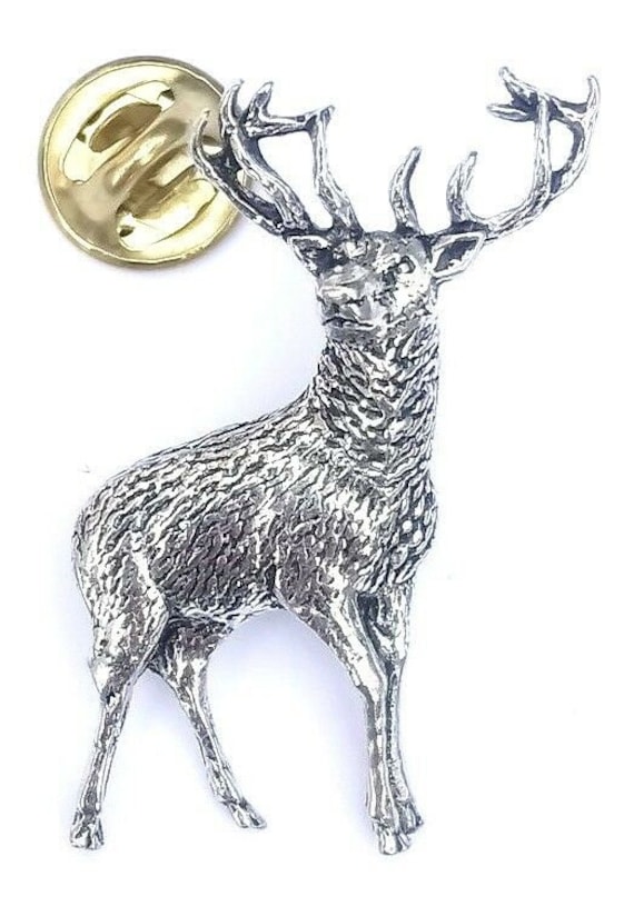 STANDING STAG Hand Made in UK Pewter Lapel Pin Badge STANDING STAG Hand Made in UK Pewter Lapel Pin Badge