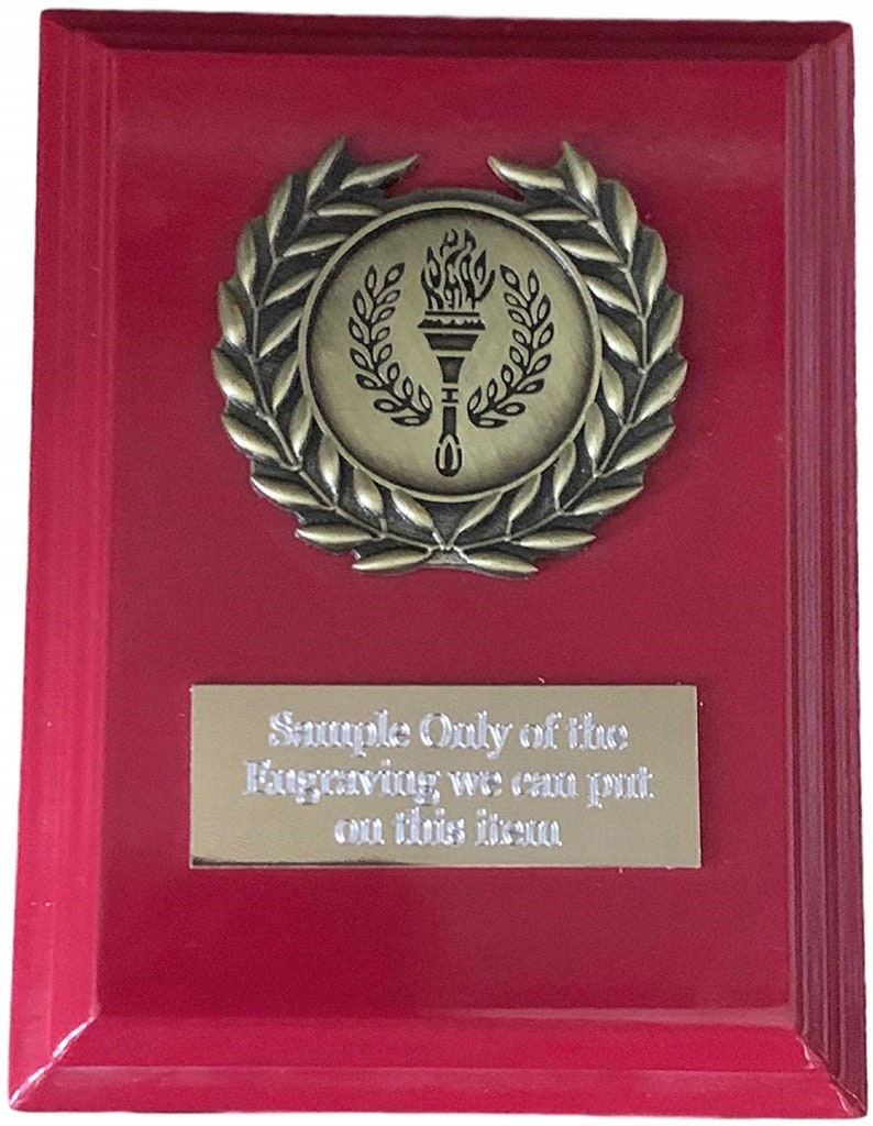 ENGRAVED FREE Sports Trophy Emblems-Gifts Personalised Event 5 Inch Red Plaque Victory Torch Award