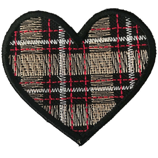 Tartan Heart Embroidered Iron or sew on Patch  (A)