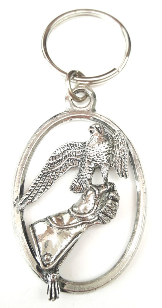 Falcon on glove Falconry Handcrafted from Solid English Pewter In the UK KeyRing