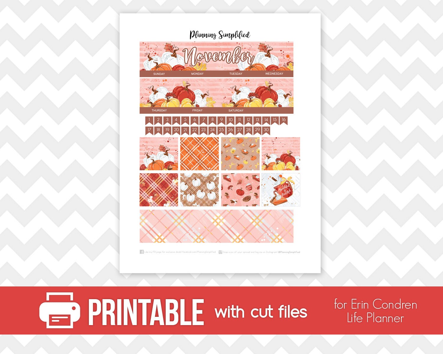 Printable Planner Stickers November Monthly View Pumpkins and | Etsy