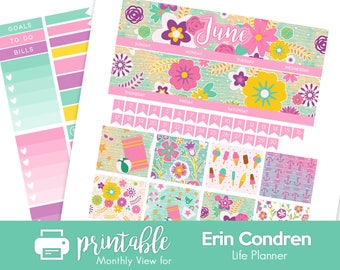 Printable Planner Stickers June Monthly View Kit! Beach Life Theme! w/ Cut Files! for use with Erin Condren Life Planner!