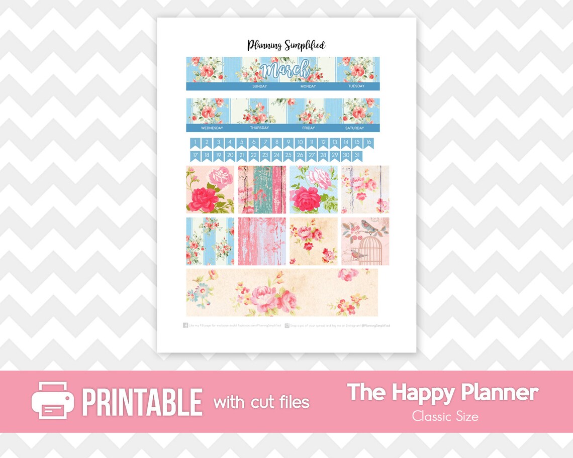 Printable Planner Stickers March Monthly View Kit w/ Vintage | Etsy