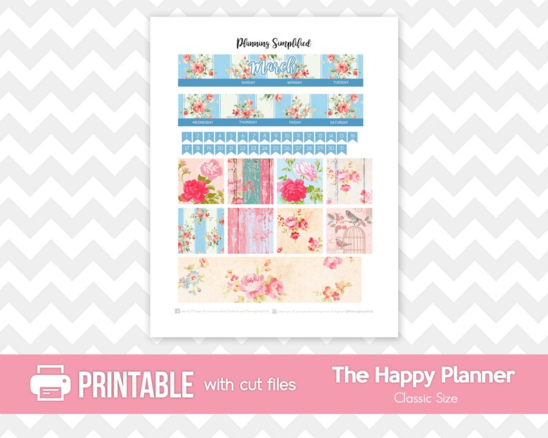 Printable Planner Stickers March Monthly View Kit w/ Vintage | Etsy